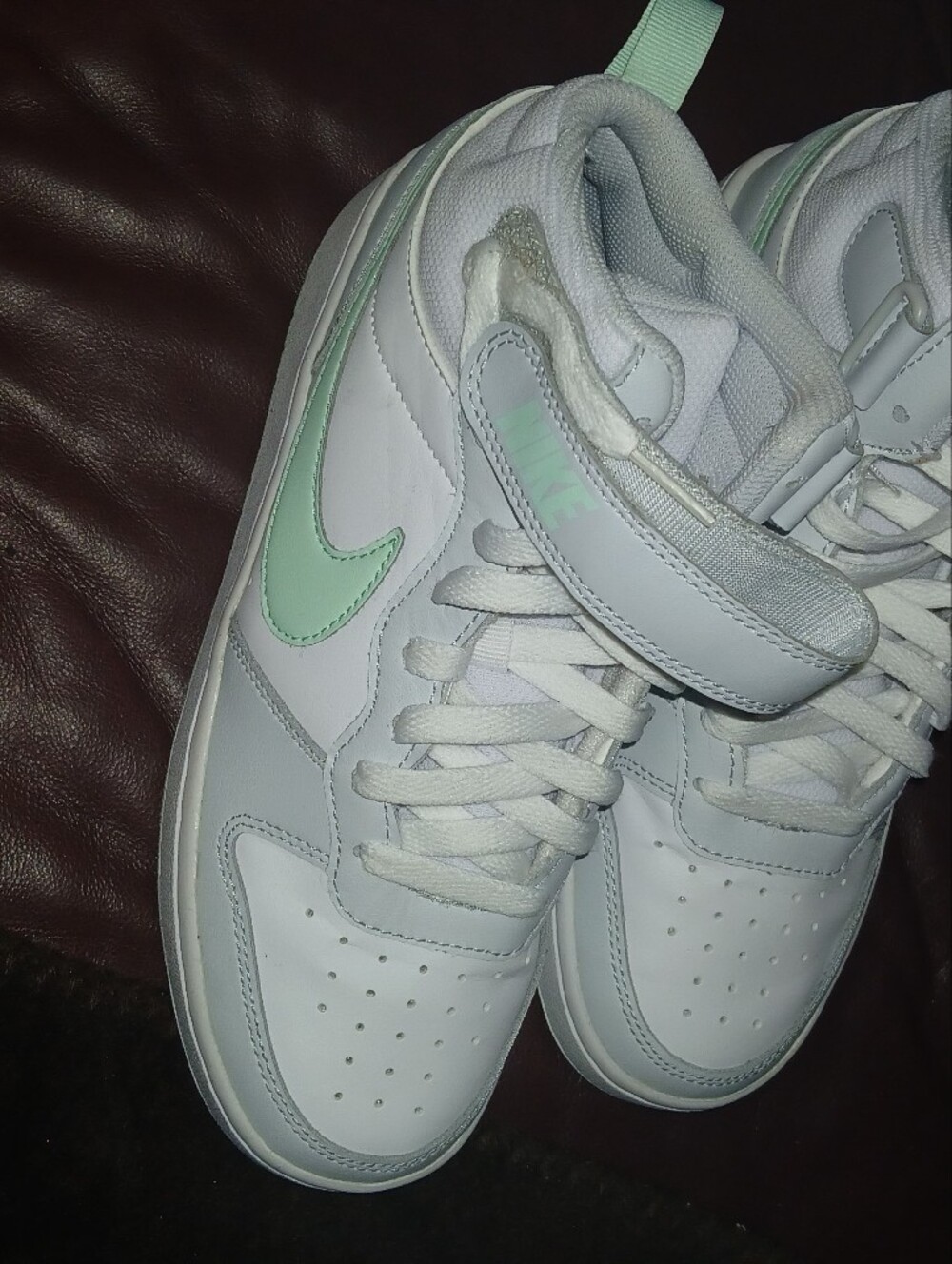 Nike Kids White Sneakers with Mint Swoosh